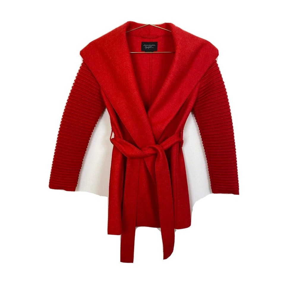 SUPERFINE Red Belted Open Front Knit Coat